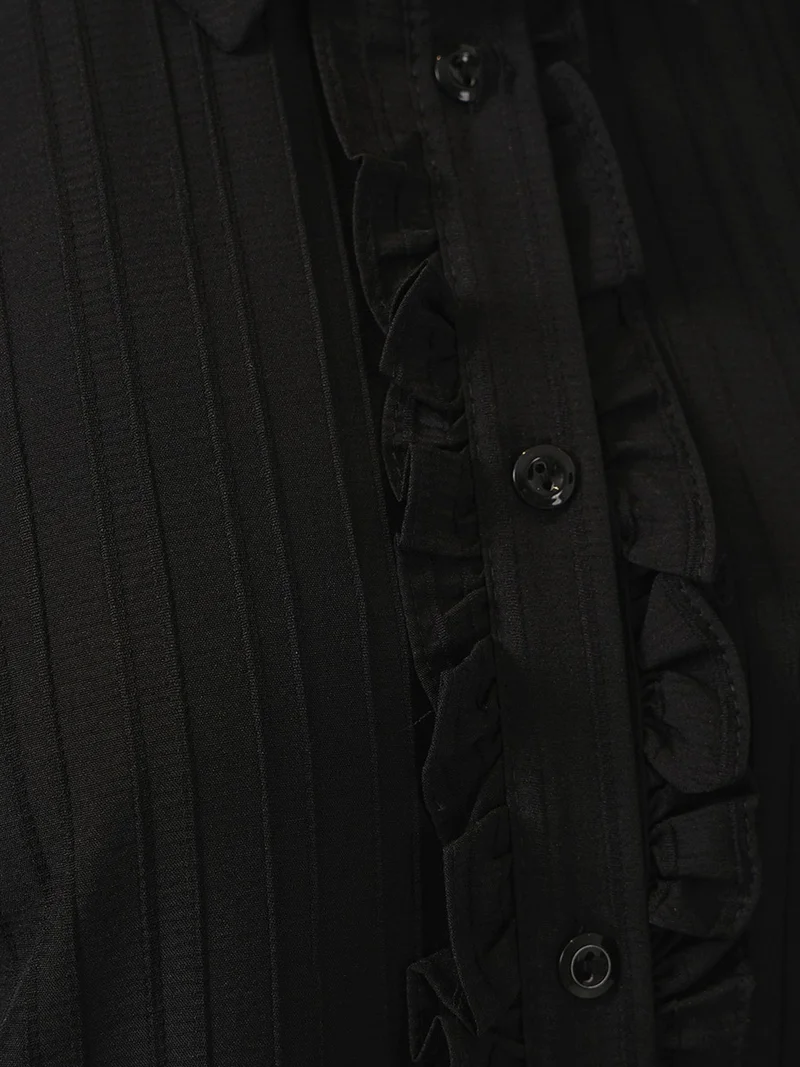 Big Dart Black BDART Ruffle Detailed Textured Shirt for Women | Best Price UAE